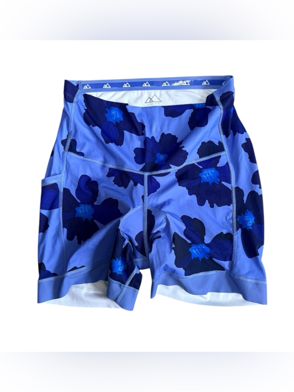 Wild rye ridge chammy cycling shorts - poppy blue-bird